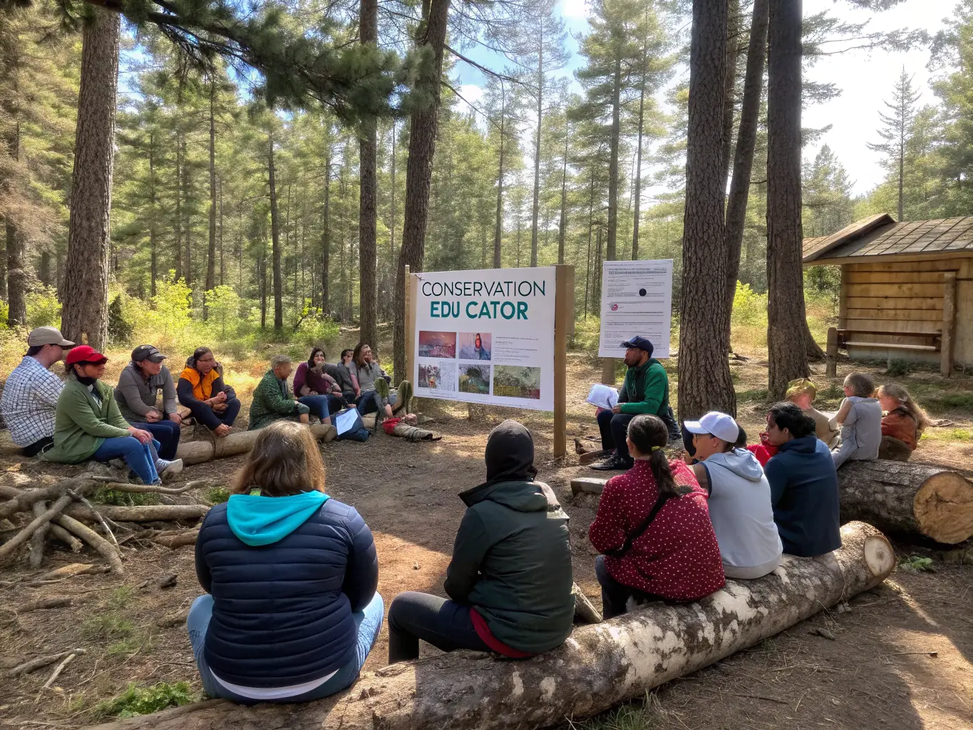 A photograph illustrating a community outreach event organized by the ASSOCIATION COMMUNALE AMICALE DES CHASSEURS DU BOURG DE PLEMY, featuring educational activities and community engagement. The image should convey a sense of collaboration and environmental awareness.